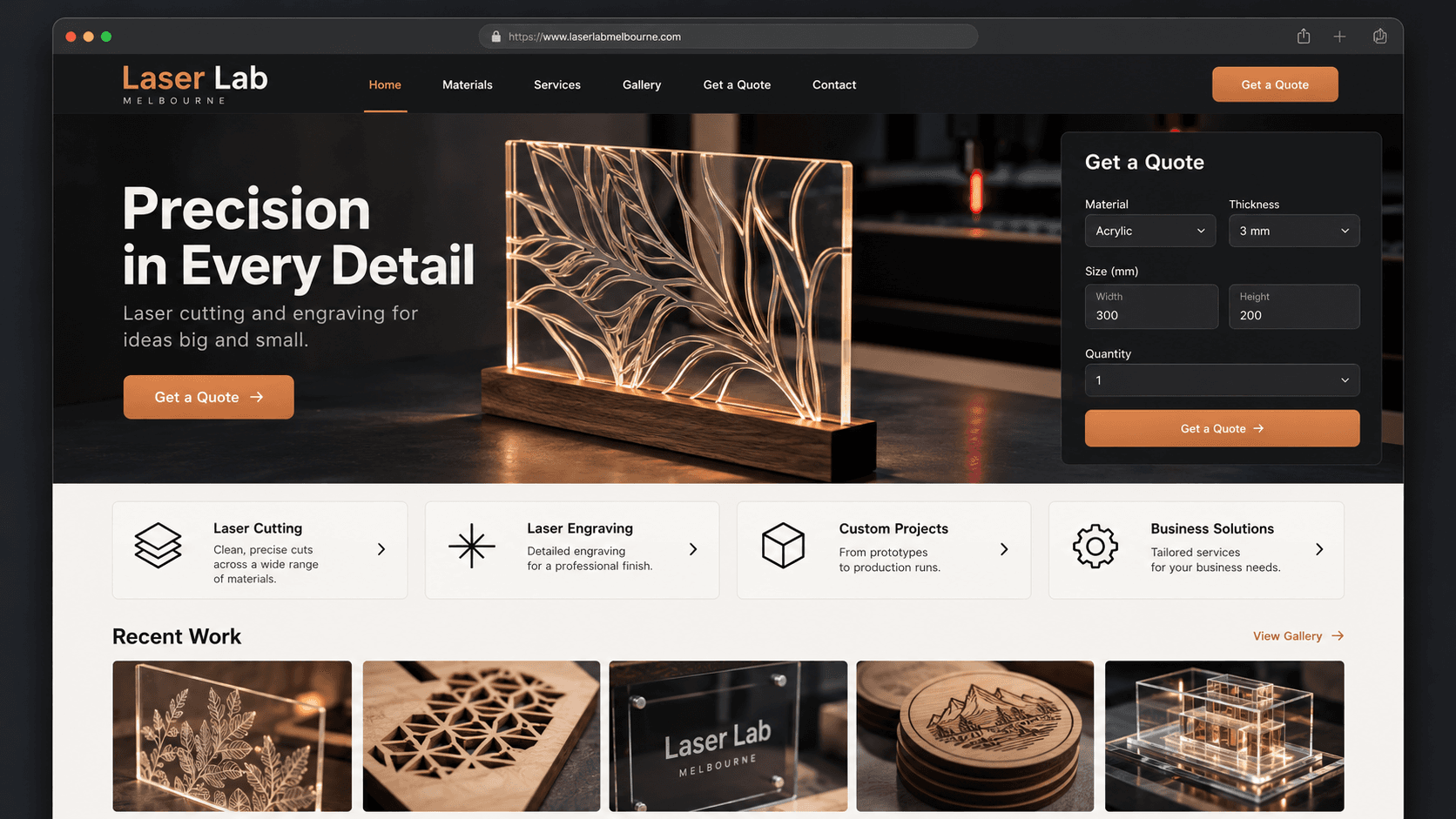 Laser Lab Melbourne UI mockup
